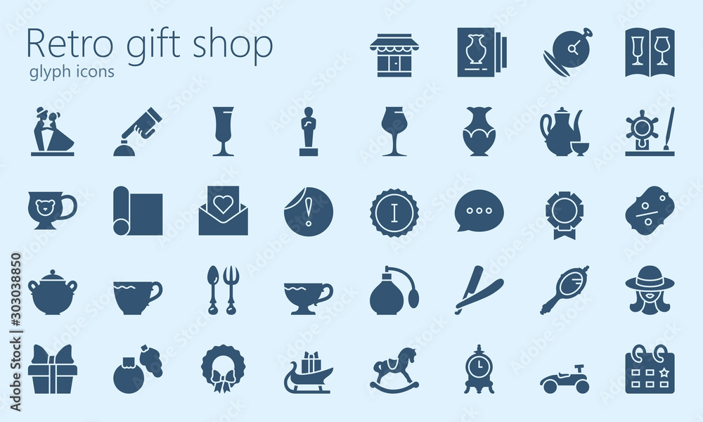 Retro giftshop glyph iconset Retro giftshop glyph iconset