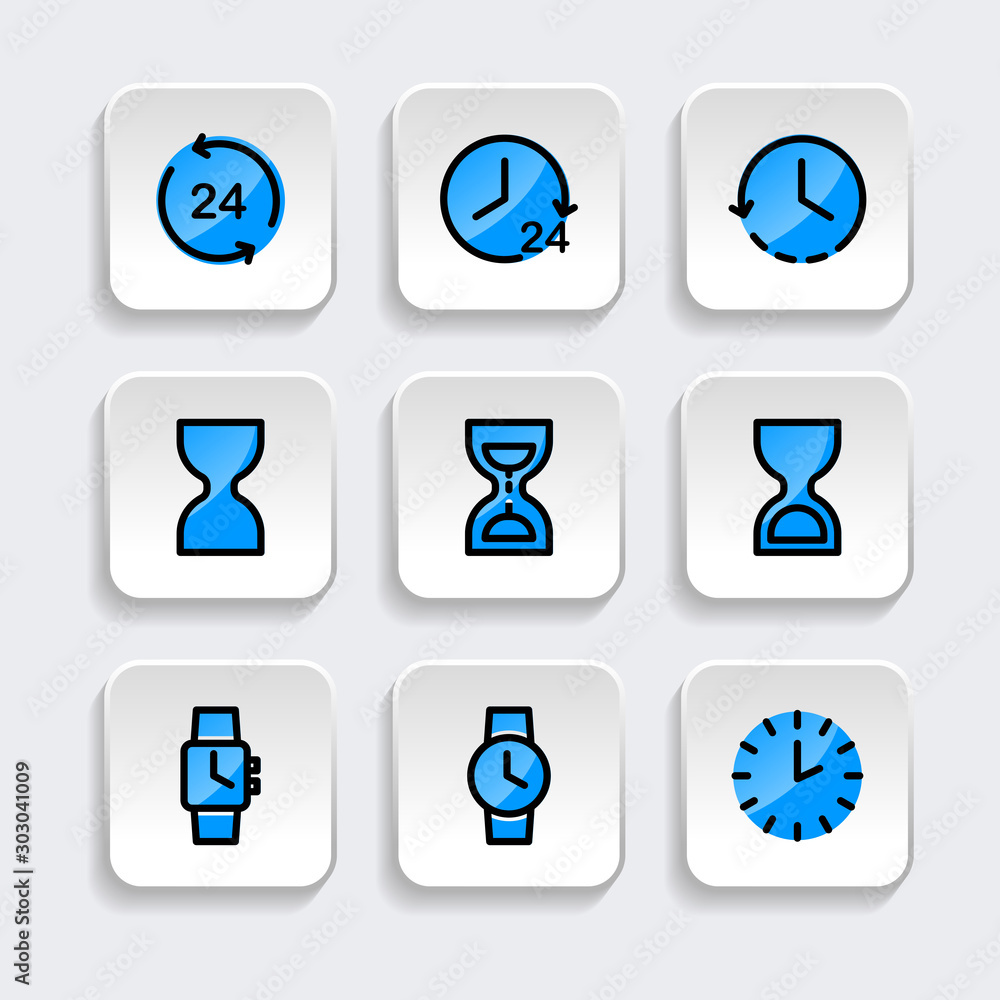 Set of Clock icon. Symbol of time with trendy filled line style icon ...
