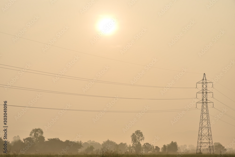 High voltage electricity poles in rural area