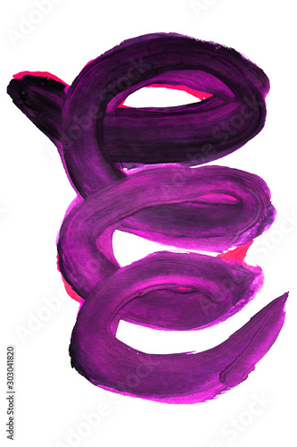 Purple spiral paint brush stroke on white background