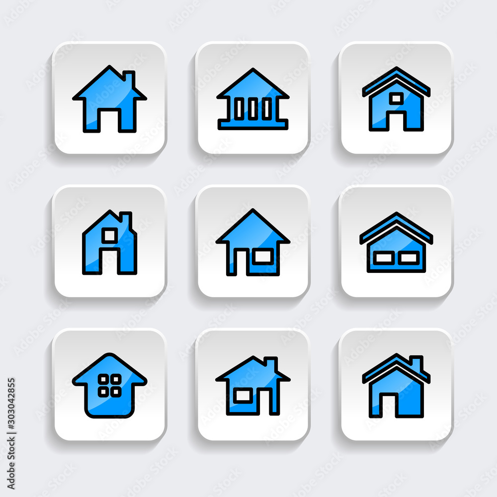Set of home icon. symbol of house or building with trendy filled line style icon for web site design, logo, app, UI isolated on white background. Vector Illustration Set of home icon. symbol of house or building with trendy filled line style icon for web site design, logo, app, UI isolated on white background. Vector Illustration