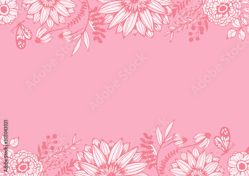 花柄の背景素材 レトロ ポップ 手書きイラスト ピンク