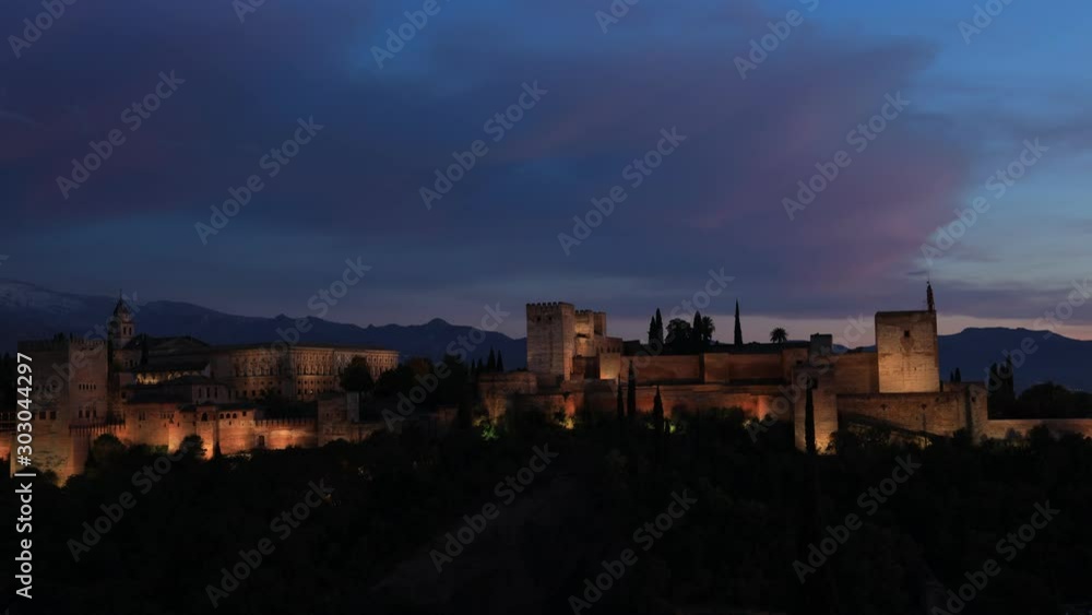 Beautiful view sunset sky scene at Ancient arabic fortress Alhambra ,Granada, Spain, European travel landmark Beautiful view sunset sky scene at Ancient arabic fortress Alhambra ,Granada, Spain, European travel landmark