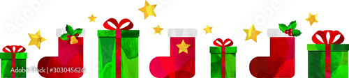 イラスト_星_クリスマス_クリスマスプレゼント_クリスマスブーツ_セット_ベクター_切り絵風