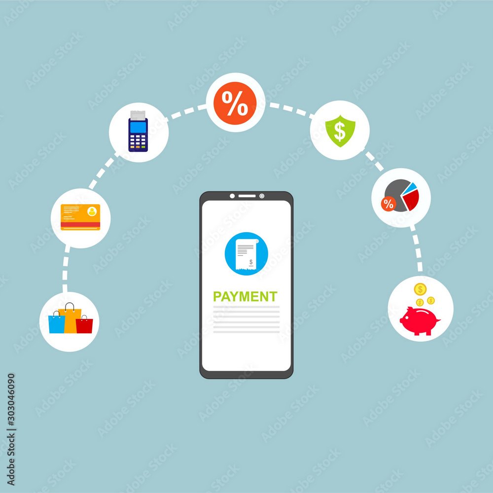 mobile payments, personal data protection. Transfer money from card. Computer and bank card isolated on colored background. Vector illustration mobile payments, personal data protection. Transfer money from card. Computer and bank card isolated on colored background. Vector illustration