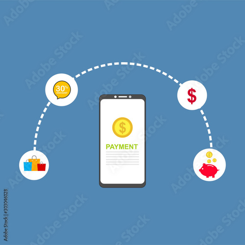 mobile payments, personal data protection. Transfer money from card. Computer and bank card isolated on colored background. Vector illustration