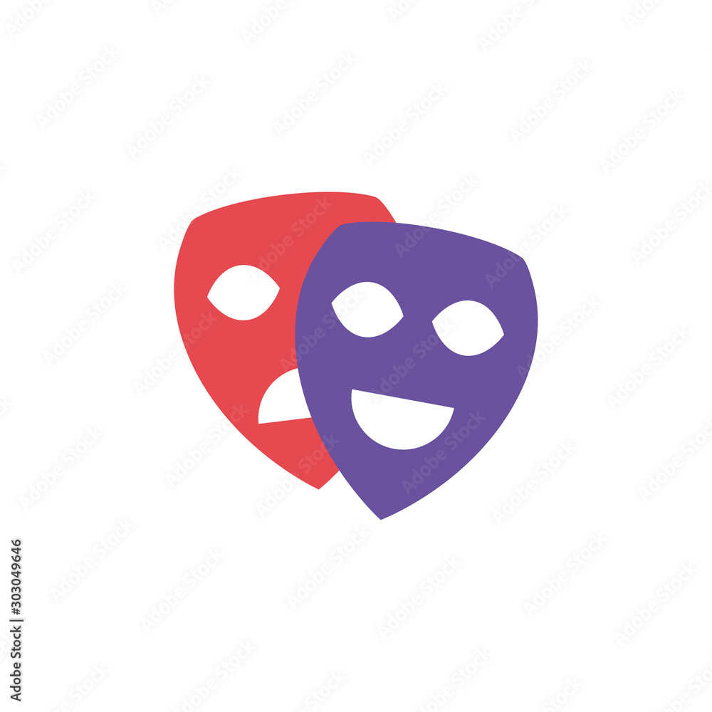 theater masks, drama and comedy on white background theater masks, drama and comedy on white background