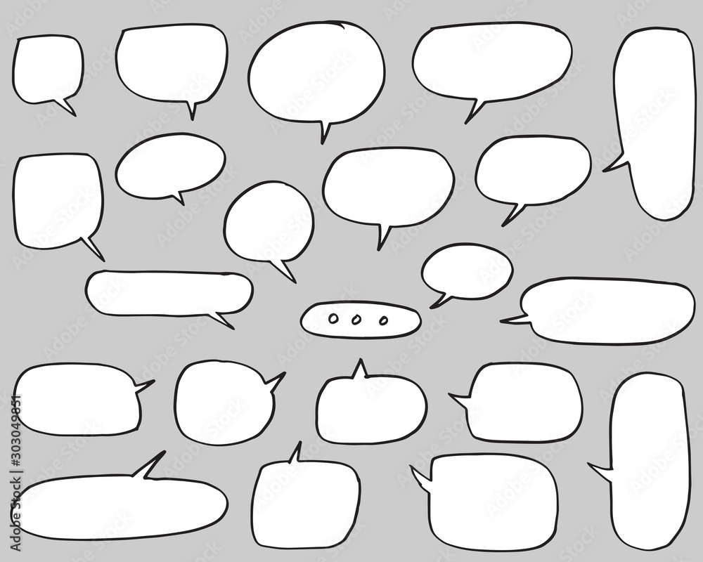 Fototapeta premium Hand drawn set of speech bubbles. Doodle set element. Vector illustration.