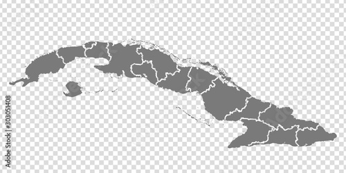 Blank map Republic of Cuba. High quality map of Cuba with provinces on transparent background for your web site design, logo, app, UI. America. EPS10.