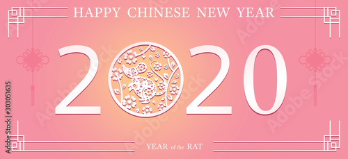 Chinese New Year 2020 Year of the Rat, Paper Cutting Symbol and Background