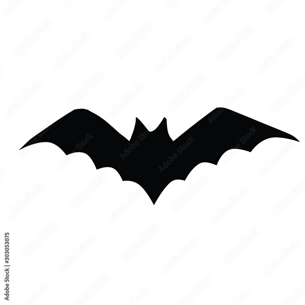 Bat icon. Black silhouette. Horizontal front view. Isolated object on a white background. Bat icon. Black silhouette. Horizontal front view. Isolated object on a white background.
