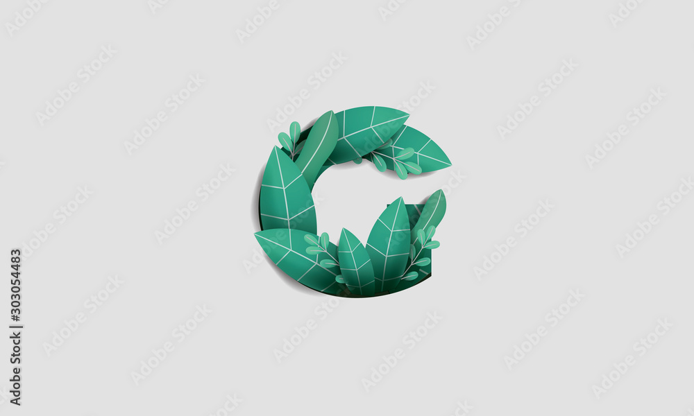 Letter G Paper Cut Style Design With Leaf Ornament White Background. Stock Photo Illustration Letter G Paper Cut Style Design With Leaf Ornament White Background. Stock Photo Illustration
