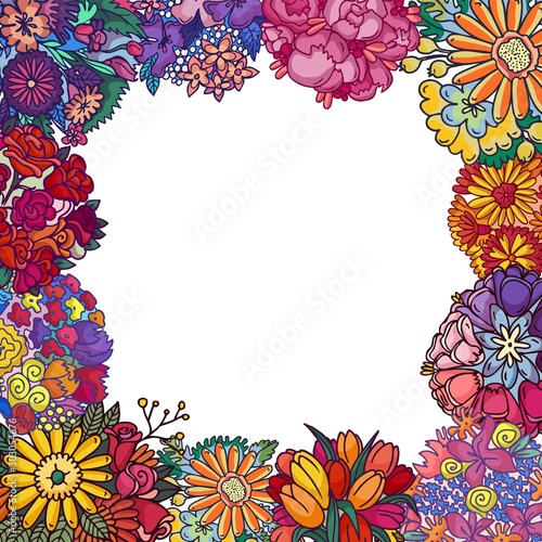 Flowers isolated vector illustration. Floral decoration frame, border, backgr...