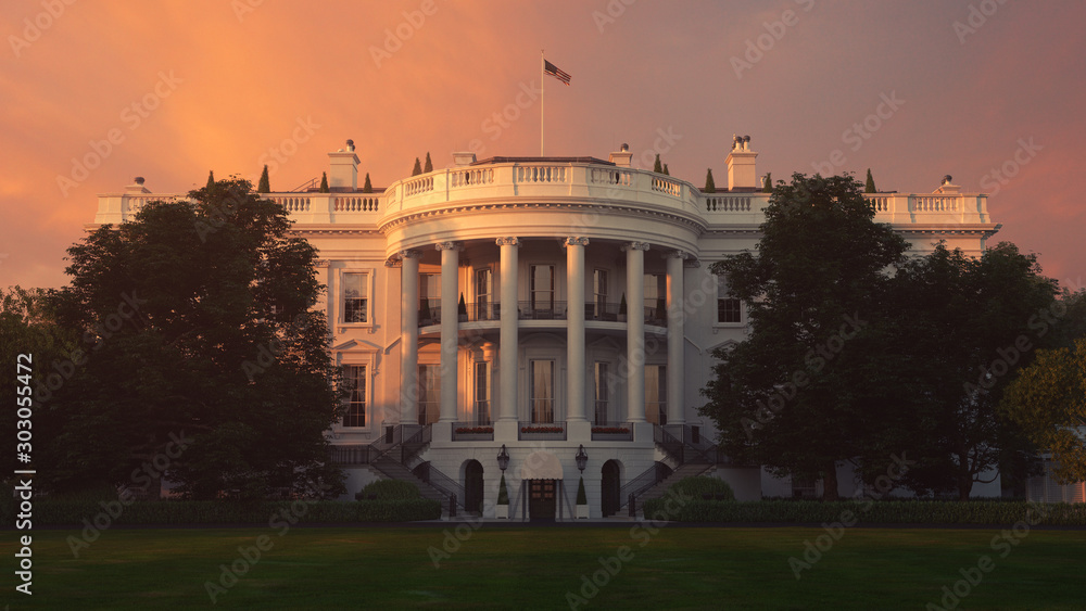 White House During Sunset 3D Rendering