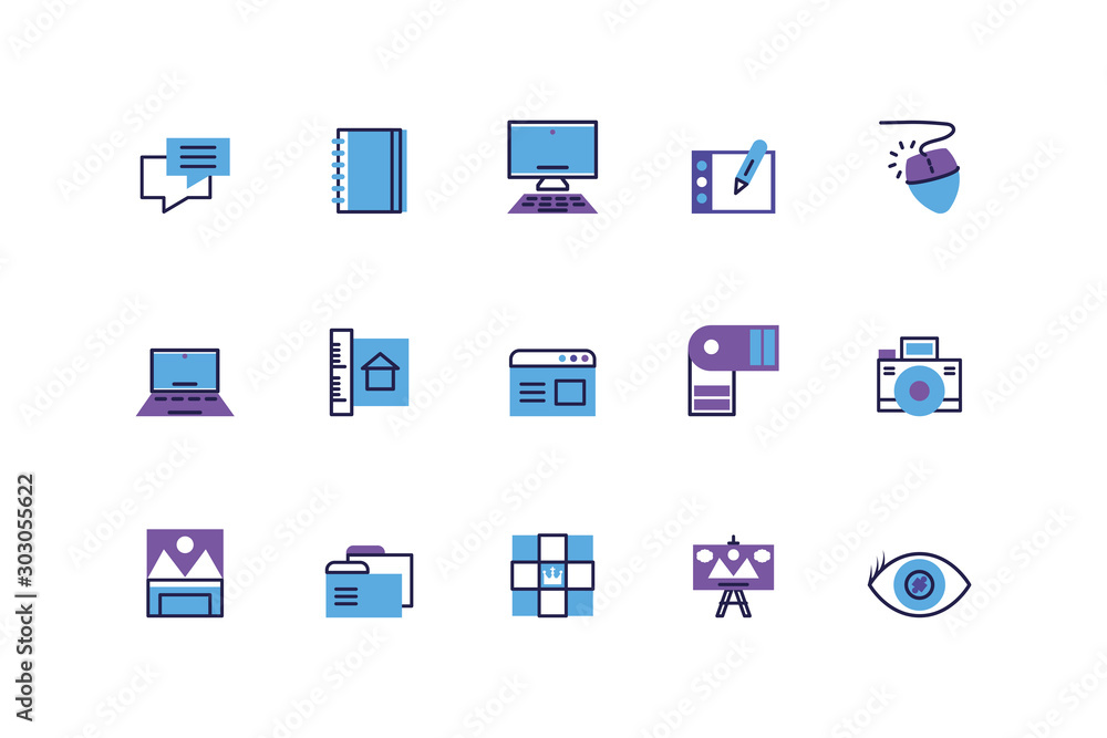 set of icons of creativity on white background