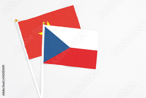 Czech Republic and Vietnam stick flags on white background. High quality fabric, miniature national flag. Peaceful global concept.White floor for copy space. Free Download Czech Republic and Vietnam stick flags on white background. High quality fabric, miniature national flag. Peaceful global concept.White floor for copy space. - GFXLoad