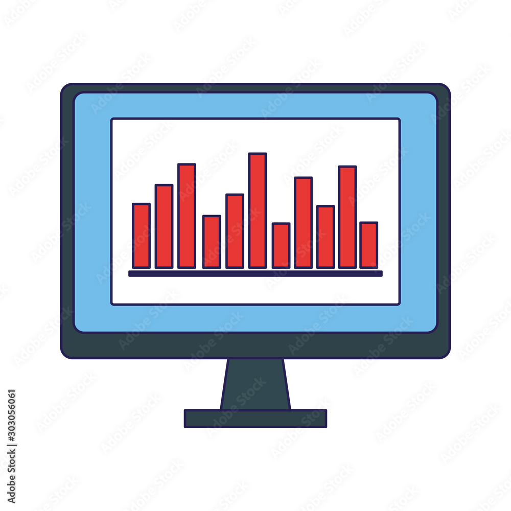computer monitor with graphic bar chart computer monitor with graphic bar chart