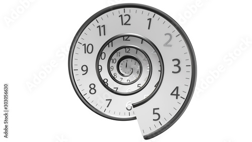 3D Rendering Classic Round Clock Isolated with infinity time on white background