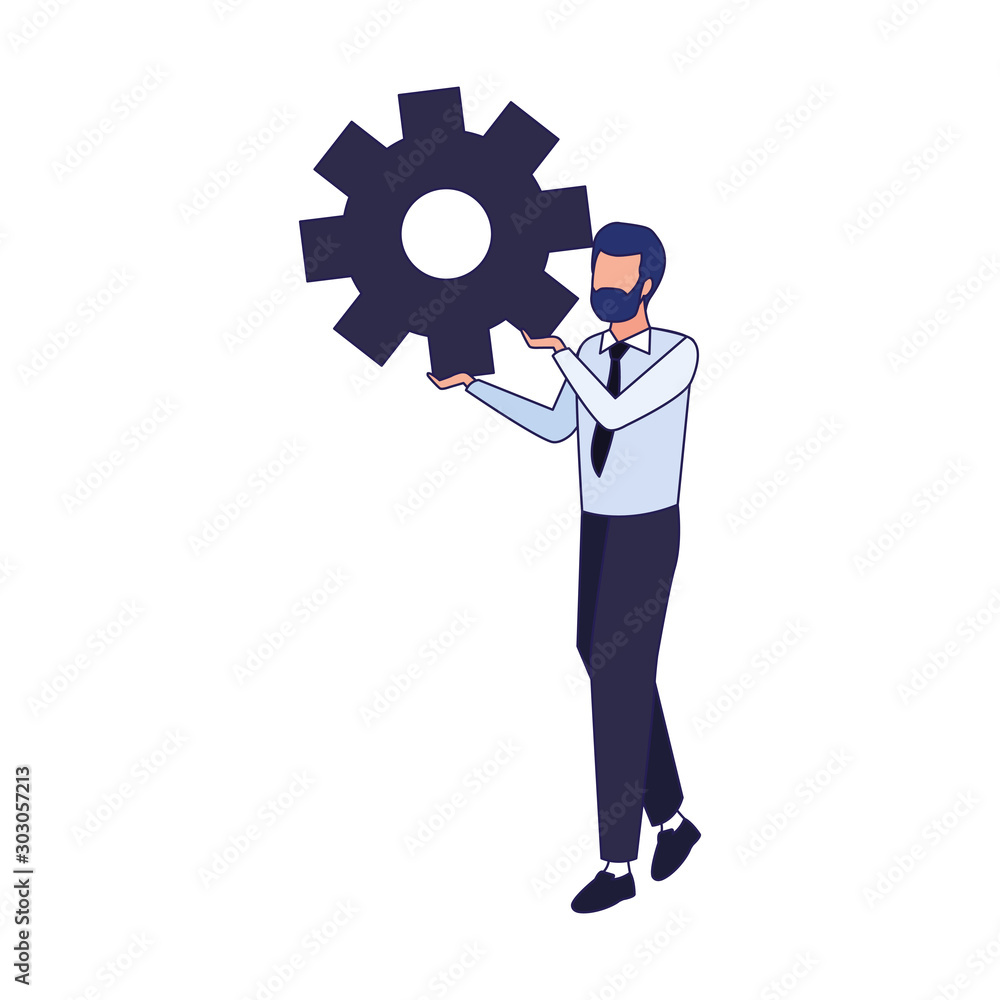 avatar businessman holding a gear wheel icon avatar businessman holding a gear wheel icon