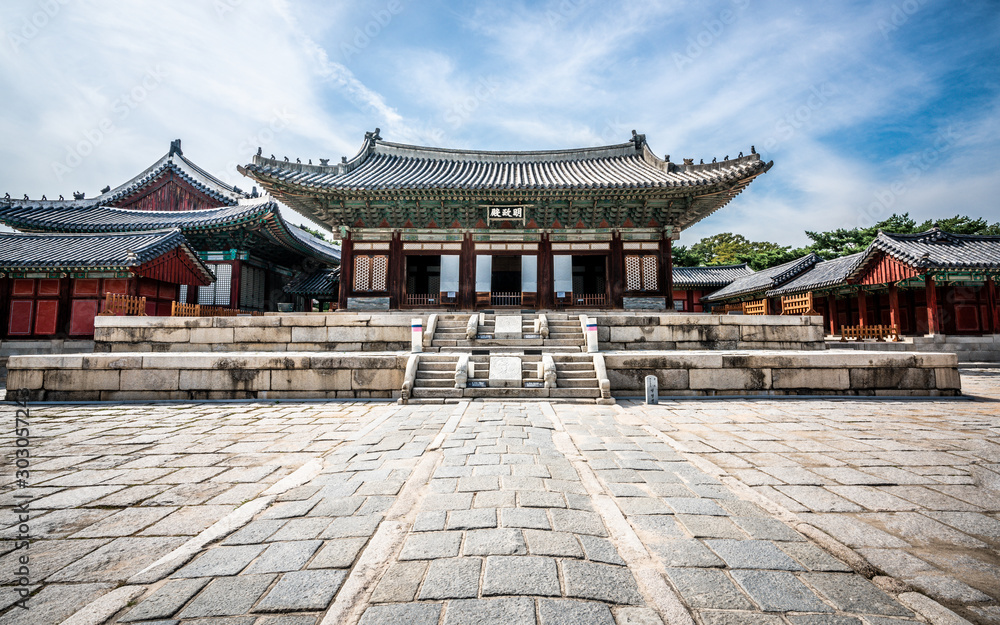 Changgyeonggung Palace main hall view in Seoul South Korea - translation: Myeongjeongjeon hall Changgyeonggung Palace main hall view in Seoul South Korea - translation: Myeongjeongjeon hall