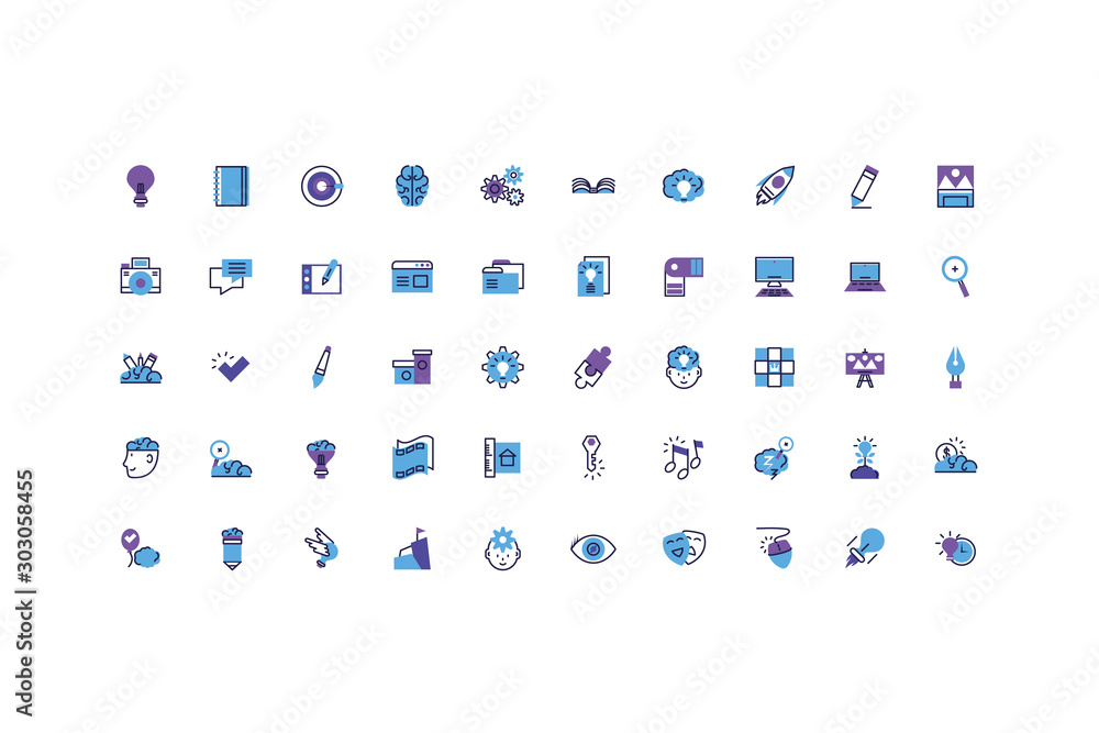 set of icons of creativity on white background set of icons of creativity on white background
