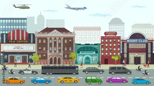 President, other politician or public figure safety security escort on street with heavy traffic vector illustration. Police officers riding motorbikes, cars and bus.