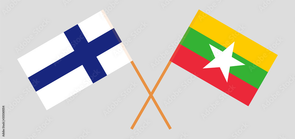 Crossed flags of Myanmar and Finland