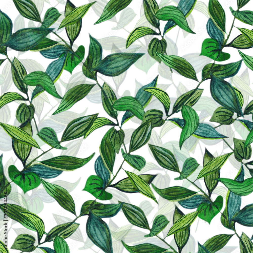 Watercolor. The pattern of green branches. Posters greeting isolated on white background. Watercolor. The pattern of green branches. Posters greeting isolated on white background.