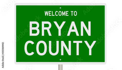 Rendering of a green 3d highway sign for Bryan County