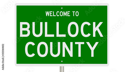 Rendering of a green 3d highway sign for Bullock County © Rex Wholster
