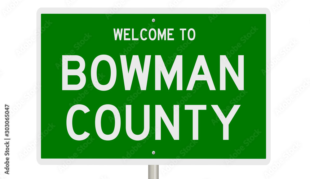 Rendering of a green 3d highway sign for Bowman County