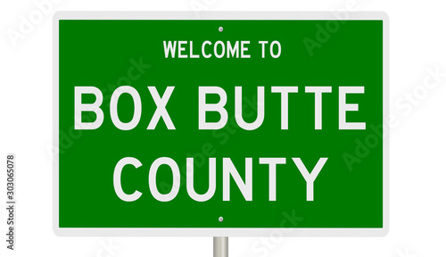 Rendering of a green 3d highway sign for Box Butte County photo