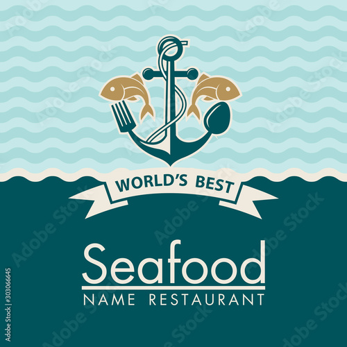 seafood menu design with anchor and fish