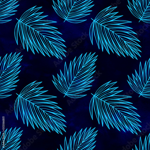 Quadro su tela Seamless watercolor tropic leaves pattern