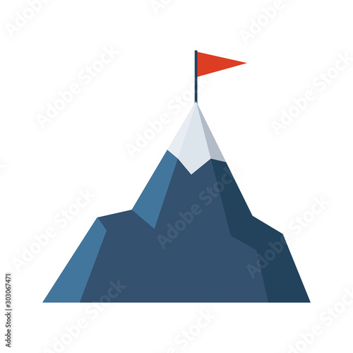Snowy mountain with a flag on top icon, colorful design