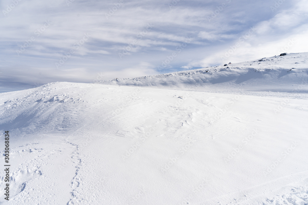 Ski resort of Sierra Nevada in winter, full of snow.
