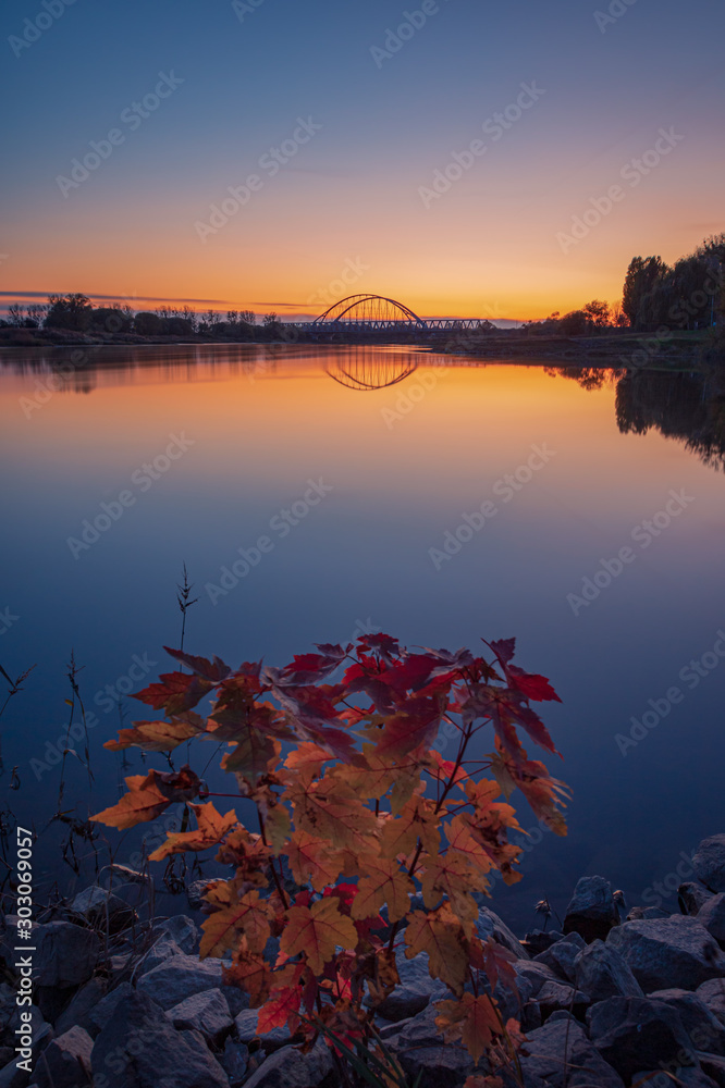 Dawn at the bridge of elbe river