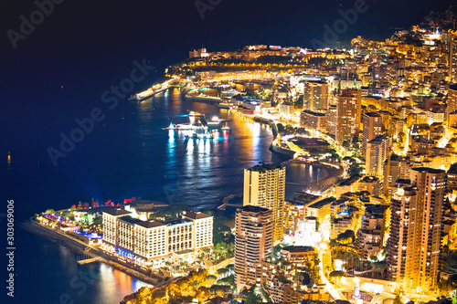 Monaco. Monte Carlo cityscape colorful evening view from above