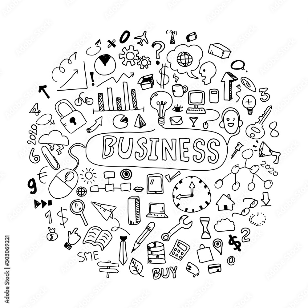 Business doodles 2020 concept.