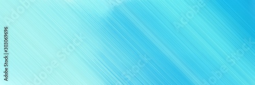 colorful horizontal banner - diagonal lines - design with medium turquoise, pale turquoise and baby blue colors and space for text and image