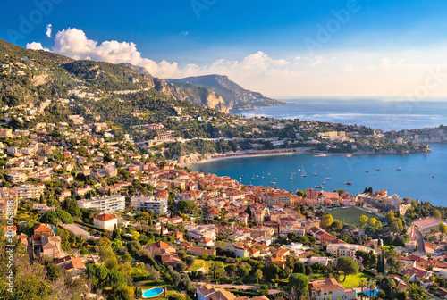 Villefranche sur Mer and Cap Ferrat on French riviera coastline view