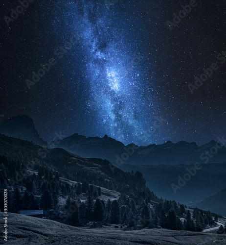 Milky way over passo gardena at night, Dolomites, Itally photo