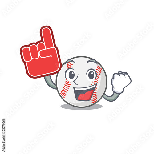 Cartoon baseball with in foam finger shape mascot