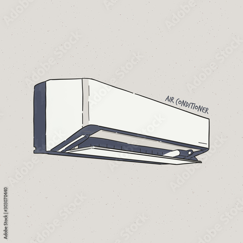Air conditioner, hand draw sketch vector.
