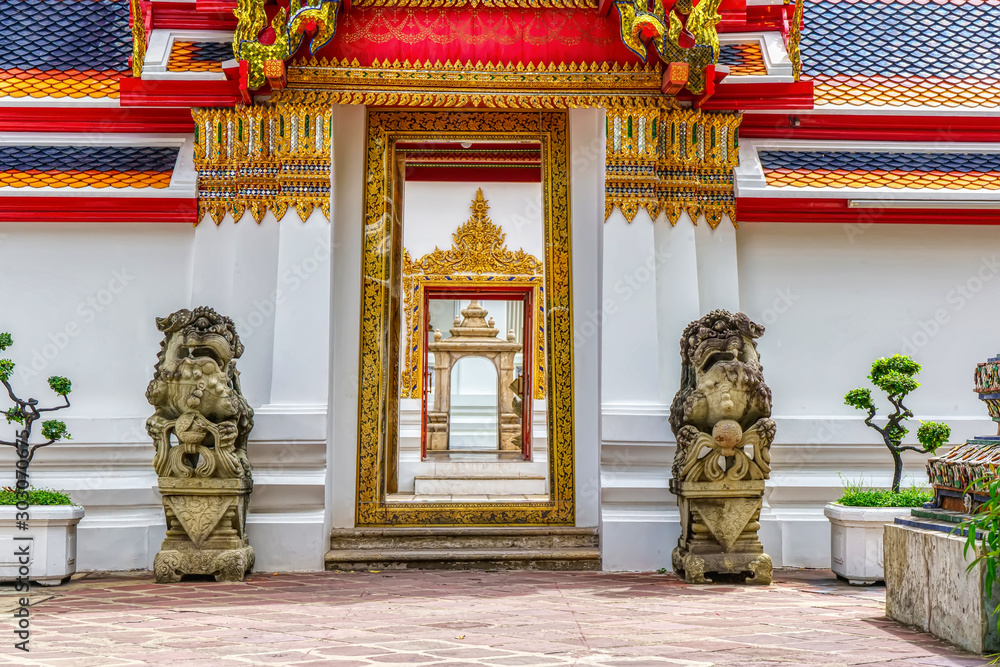 One landmark of Wat Phra Chettuphon Wimon Mangkhalaram Ratchaworamahawihan in Bangkok, Thailand. A place everyone in every religion can be viewed.