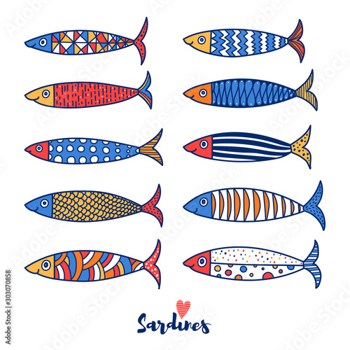 Cute fish. Sardines. Kids lbackground. Seamless pattern. Can be used in textile industry, paper, background, scrapbooking.