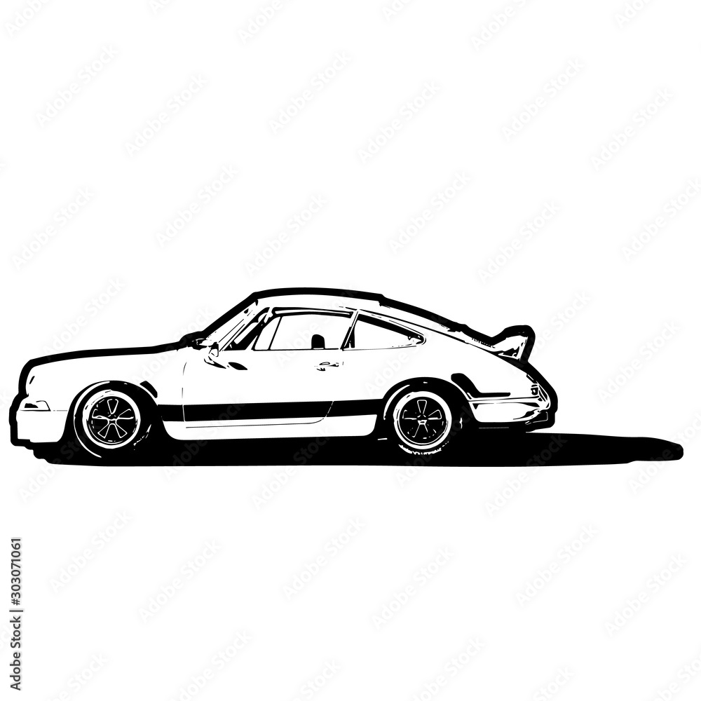 Tuned Classic Sports Car. Simple Line Vector Illustration Isolated on White Background.