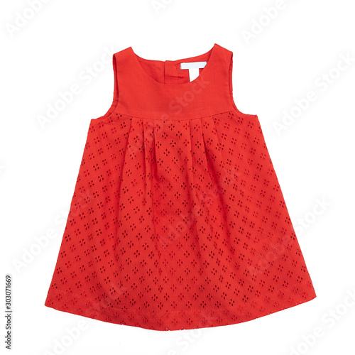 Dress for baby girl on a white background/ Baby's clothes/ Flat lay/ Top view