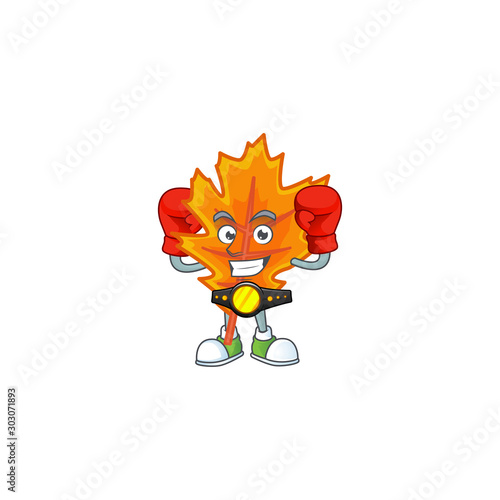 Mascot a boxing in the cartoon orange autumn leaves