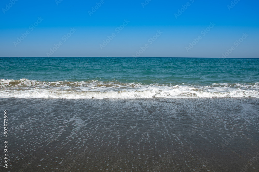 Golden sand blue  Sea and clear blue sky